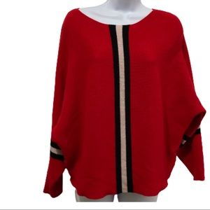 Venus Women’s Cozy striped red sweater dolman sleeve size XL Boat Neckline